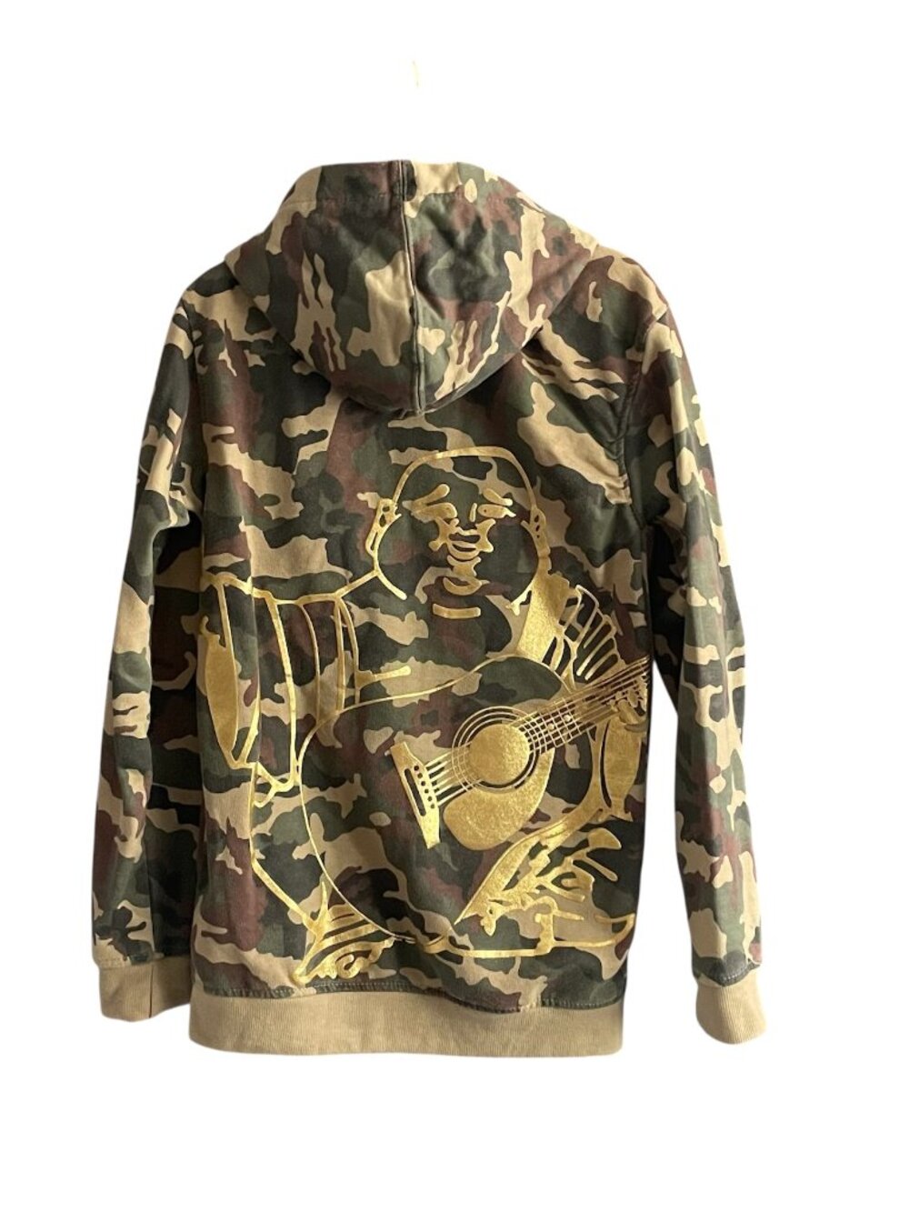 Rare True Religion Gold Print Graphic Buddha Camouflage Full Zip Hoodie Youth S